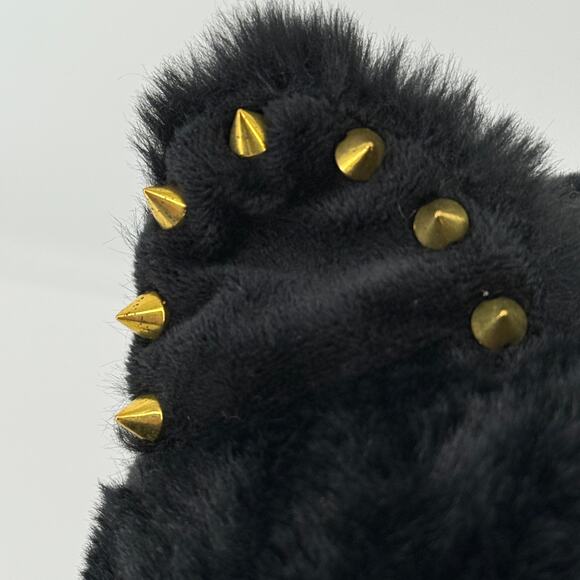 Halloween Faux Fur Black Gold Studs Cat Ears Plush Pumpkin 11" Thanksgiving Goth - Picture 3 of 6